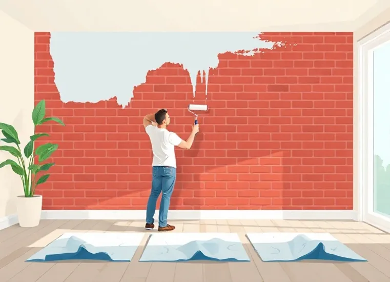 Peintre appliquant la peinture au rouleau sur un mur de salon