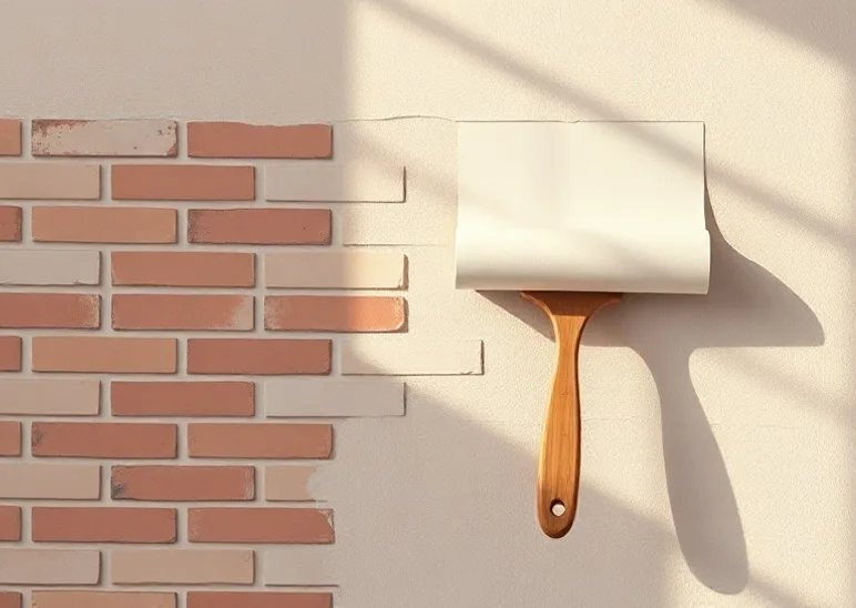 Pose de papier peint, rouleau et brosse à maroufler